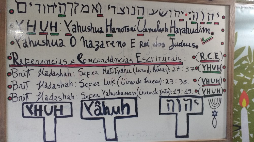 Y. H. U. H. - Yahushua Hanotsri Uemelech Hayahudim (יהוה: יהושע הנוצרי ואמלך היהודים).